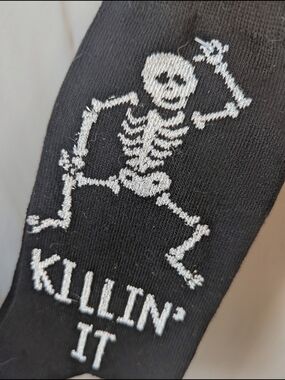 Black Crew Socks with Dancing Skeleton 'Killin' It'
